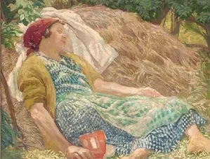 End of the Story (1941) by Herbert Ashwin Budd Narrative oil painting End of the Story (1941) by Herbert Ashwin Budd showing an interior domestic scene.